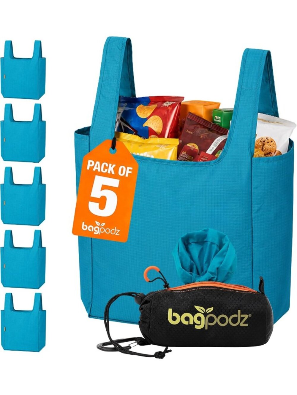 5 Pack Foldable Reusable Grocery Bags - Eco-Friendly, Compact Shopping Totes